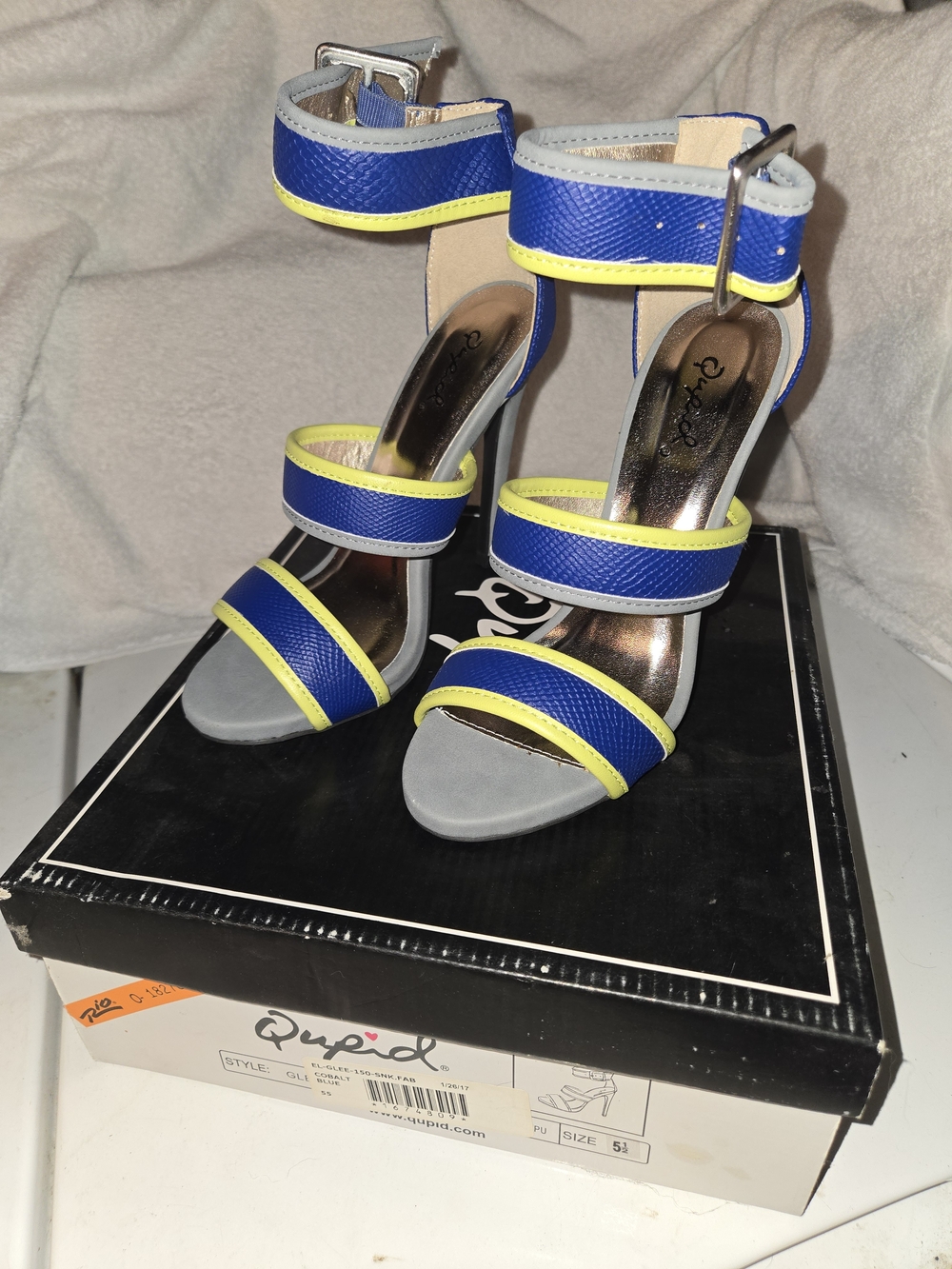 Qupid Blue & Yellow Strappy High Heel Sandals